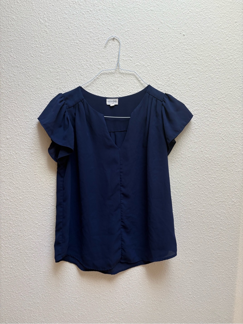 Maison Jules Navy Short Flutter-Sleeve V-Neck Blouse